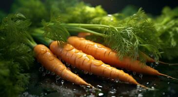 ai généré petit carottes avec l'eau gouttes sur le surface photo