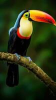 ai généré une étonnamment magnifique toucan perchoirs sur une branche photo