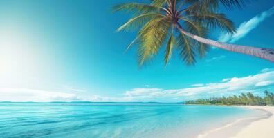 ai généré paume arbre sur le plage photo