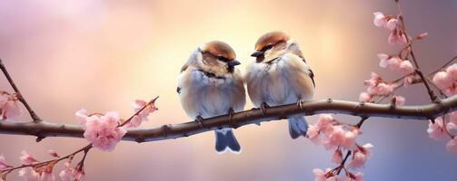 ai généré deux petit des oiseaux sur le branche dans une jardin photo