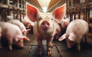 ai généré porc fermes, grande échelle bétail production, les cochons dans des stylos, Viande industrie photo