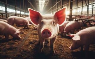 ai généré porc fermes, grande échelle bétail production, les cochons dans des stylos, Viande industrie photo