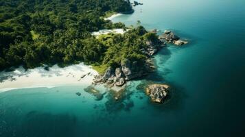 ai généré parfait tropical île avec cristal clair des eaux et luxuriant verdure photo