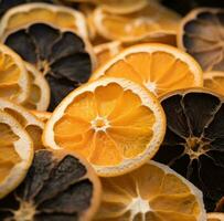 ai généré une proche en haut de séché des oranges photo