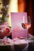 ai généré une rose du vin verre est assis sur papier sur le table photo