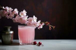 ai généré une cocktail avec rose Couleur sur une béton compteur photo