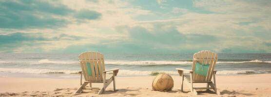 ai généré plage chaises sur le sable photo