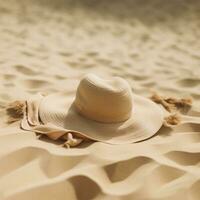 ai généré une Soleil chapeau et des lunettes de soleil séance sur sable, photo