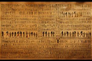 ai généré ancien égyptien papyrus texture arrière-plan, historique et délicat papyrus volutes, ancien et hiéroglyphique toile de fond photo