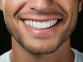 ai généré une homme souriant avec le sien les dents bien taillé photo