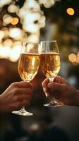 ai généré une photo de une couple grillage avec Champagne, symbolisant un engagement ou mariage