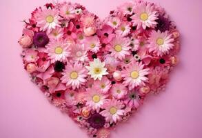 ai généré une cœur rempli avec rose fleurs est entouré par beaucoup rose fleurs photo