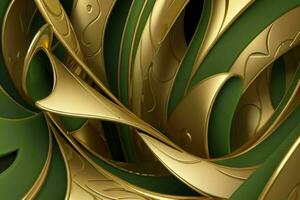 ai généré 3d le rendu luxe vert et d'or abstrait Contexte. pro photo