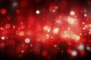 ai généré de fête et vibrant abstrait bokeh flou Contexte avec rouge joyeux Noël lumières photo