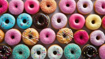 ai généré arrose coloré Donut nourriture photo