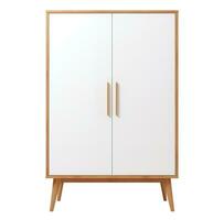 ai généré lisse et minimaliste blanc garde-robe avec en bois accents, offre une moderne et élégant espace de rangement Solution pour contemporain intérieurs, isolé sur blanc Contexte. de face voir. photo