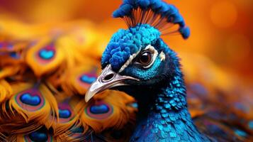 ai généré paon oiseau coloré bleu animal préservation faune photo