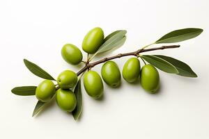 ai généré vert Olives fruit sur isolé Contexte photo