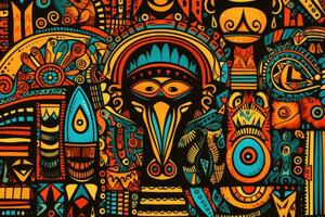 ai généré tribal Indien ethnique sans couture modèle. vecteur illustration pour votre conception, coloré africain tribal modèle dans ethnique tissu, ai généré photo