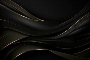 ai généré luxe noir et d'or ondulé Contexte. 3d rendre, créer une luxueux noir ligne arrière-plan, ai généré photo