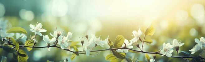 ai généré coloré printemps Contexte avec feuilles et fleurs photo