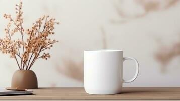 ai généré blanc café tasses avec blanc biscuit pâte, sucre biscuits et Noël décor photo