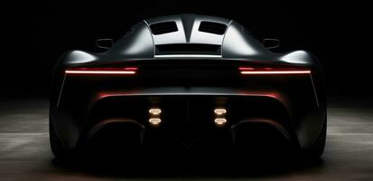 ai généré le arrière de une futuriste des sports voiture est montré dans le sombre, photo