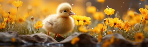 ai généré magnifique bébé canard fonds d'écran photo