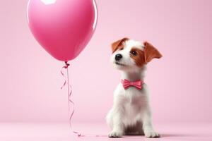 ai généré chien en portant rose cœur cœur en forme de ballon photo