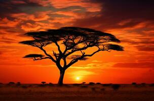 ai généré une silhouette acacia arbre contre le ciel photo