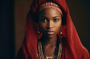 ai généré une femme habillé dans traditionnel africain tenue est posant photo