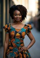ai généré une africain femme portant africain impression Vêtements photo
