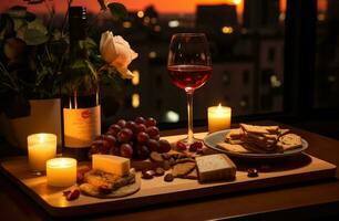 ai généré romantique nourriture jumelé avec du vin photo