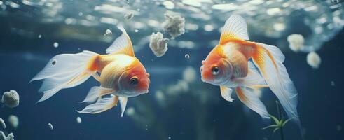 ai généré deux poisson rouge dans un aquarium nager dans cercles photo