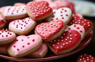 ai généré la Saint-Valentin journée biscuits à faire une gâteau de rayure photo