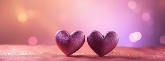 ai généré deux rouge cœurs sont séance sur Haut de une violet abstrait Contexte photo