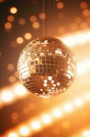 ai généré brillant disco Balle avec disco Balle à nuit photo