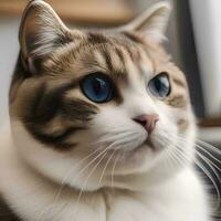 ai généré une mignonne portrait de une Écossais plier chat photo