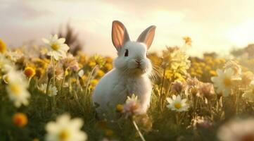 ai généré une blanc lapin dans le herbe photo