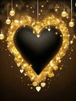ai généré d'or Noël lumières avec cœur ligne noir arrière-plan, Nouveau année et Valentin concept. or abstrait cœur forme Contexte pour Valentin et Noël. photo