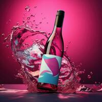 ai généré une du vin bouteille avec une éclaboussure de rose liquides photo