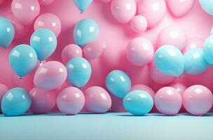 ai généré une lot de bleu des ballons orner une rose mur, je photo