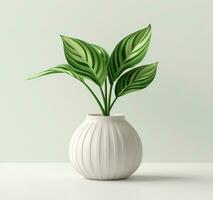 ai généré une vert feuilles dans une blanc vase, photo