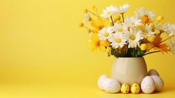 ai généré une vibrant Pâques Oeuf et fleur arrangement photo