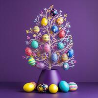 ai généré une vibrant image de une décoré Pâques Oeuf arbre photo