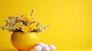 ai généré une vibrant Pâques Oeuf et fleur arrangement photo