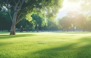 ai généré le image spectacles une herbeux pelouse avec des arbres et des arbres arrière-plan, photo