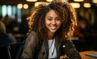 ai généré Jeune africain femme souriant, photo