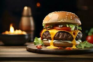 ai généré double du boeuf Burger afficher Photos HD résolution