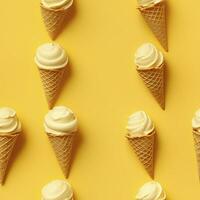 ai généré la glace crème modèle sur Jaune arrière-plan, Haut voir. ai généré photo